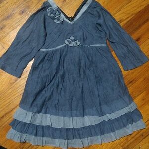 Blue Casual Kids Dress with Floral Accents
